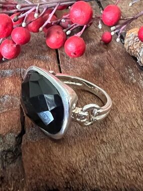 Chateau D’Argent Ring Black Faceted Onyx X Sigal  Sterling Silver Art Deco Sz I